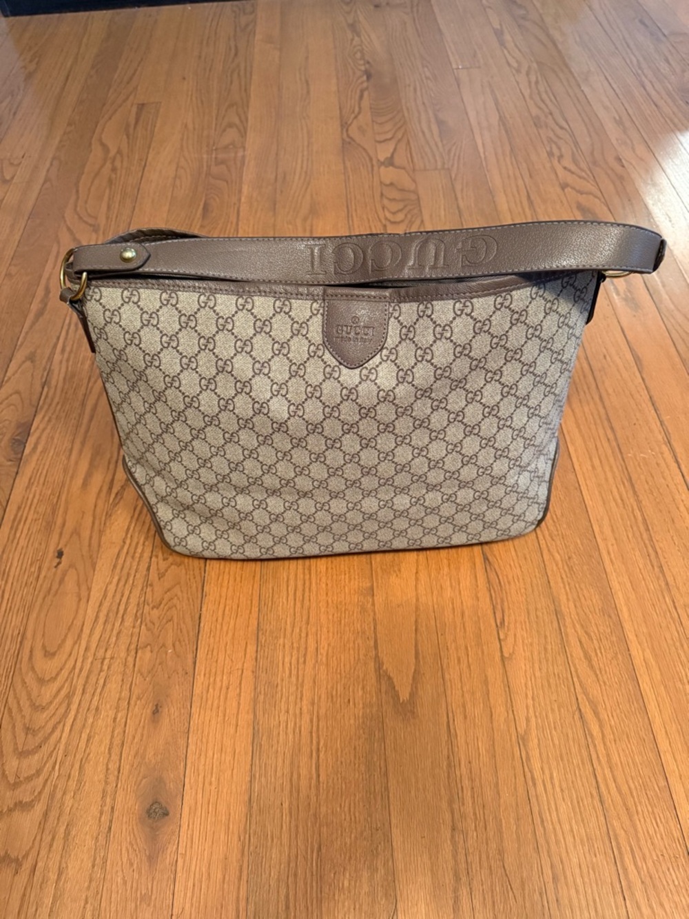 Brown & Beige GG hobo leather Bag